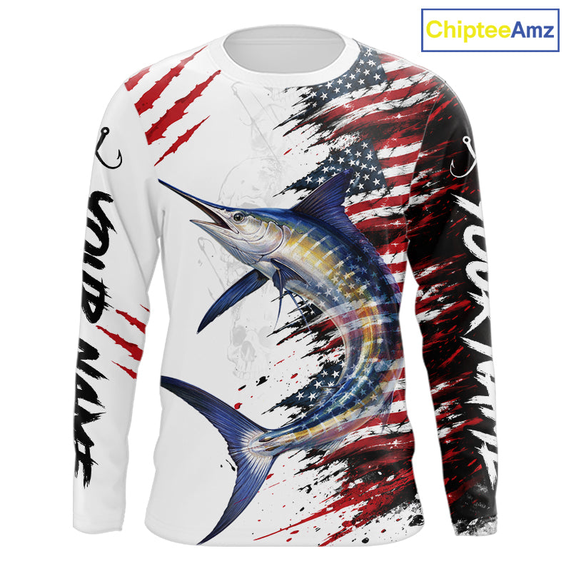 Marlin Fishing Jersey Design American Flag Long Sleeve Fishing Shirt For Men NHT1461
