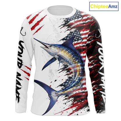 Marlin Fishing Jersey Design American Flag Long Sleeve Fishing Shirt For Men NHT1461