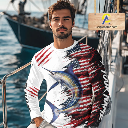 Marlin Fishing Jersey Design American Flag Long Sleeve Fishing Shirt For Men NHT1461