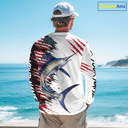 Marlin Fishing Jersey Design American Flag Long Sleeve Fishing Shirt For Men NHT1461
