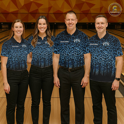 Personalized Blue Fire Skull Bowling Polo Shirt & Quarter Zip With Custom Team Name For Women NHT1625