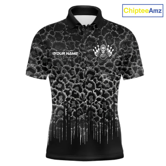 Personalized Black Fire Skull Bowling Polo Shirt & Quarter Zip With Custom Team Name For Men NHT1626
