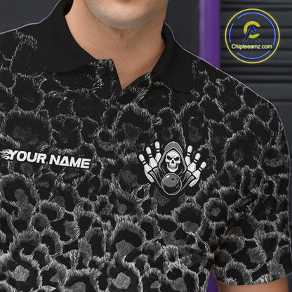 Personalized Black Fire Skull Bowling Polo Shirt & Quarter Zip With Custom Team Name For Men NHT1626