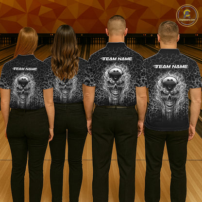 Personalized Black Fire Skull Bowling Polo Shirt & Quarter Zip With Custom Team Name For Women NHT1626