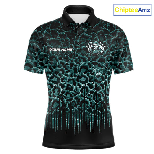 Personalized Green Fire Skull Bowling Polo Shirt & Quarter Zip With Custom Team Name For Men NHT1628