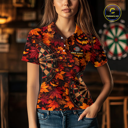 Autumn Pumpkin Darts Polo Shirt Personalized Quarter Zip Performance Team Jersey For Women NHT1806