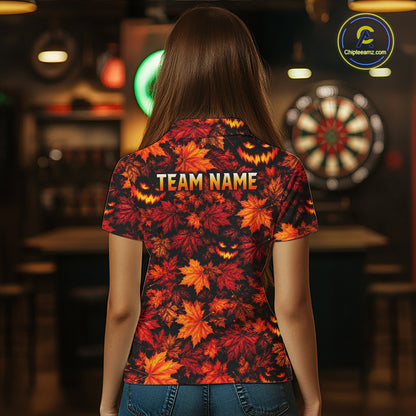 Autumn Pumpkin Darts Polo Shirt Personalized Quarter Zip Performance Team Jersey For Women NHT1806