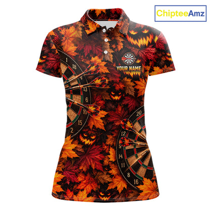 Autumn Pumpkin Darts Polo Shirt Personalized Quarter Zip Performance Team Jersey For Women NHT1806