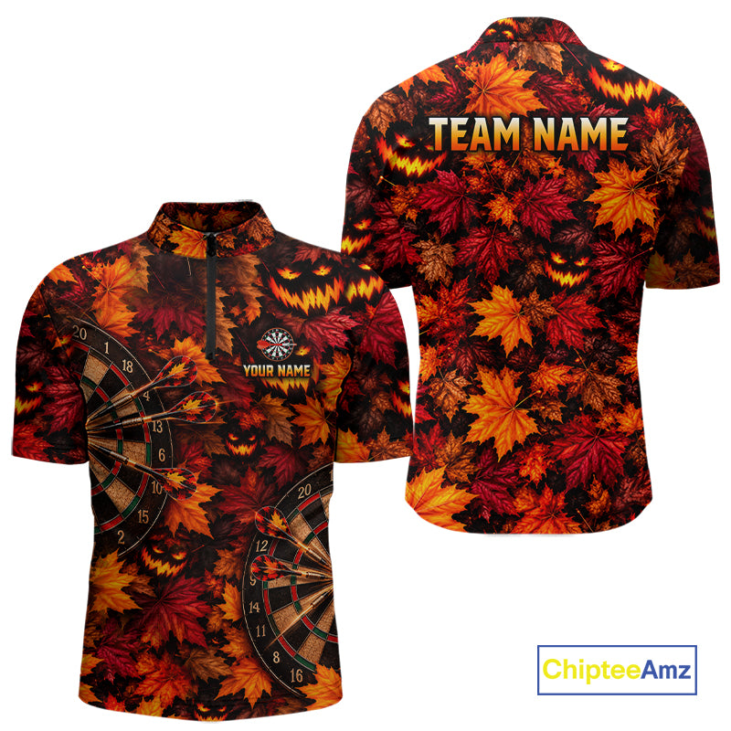 Autumn Pumpkin Darts Polo Shirt Personalized Quarter Zip Performance Team Jersey For Men NHT1806