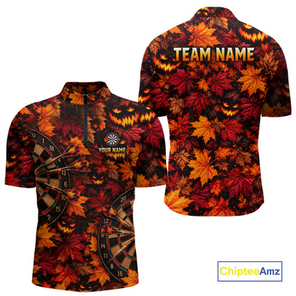 Autumn Pumpkin Darts Polo Shirt Personalized Quarter Zip Performance Team Jersey For Men NHT1806