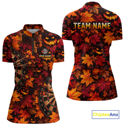 Autumn Pumpkin Darts Polo Shirt Personalized Quarter Zip Performance Team Jersey For Women NHT1806