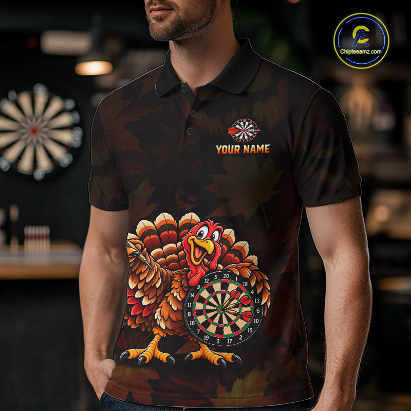Thanksgiving Turkey Darts Polo Shirt For Men Custom Quarter Zip Autumn Fall Dart Board NHT1810