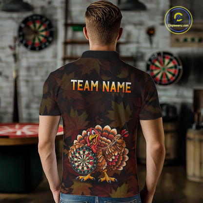 Thanksgiving Turkey Darts Polo Shirt For Men Custom Quarter Zip Autumn Fall Dart Board NHT1810