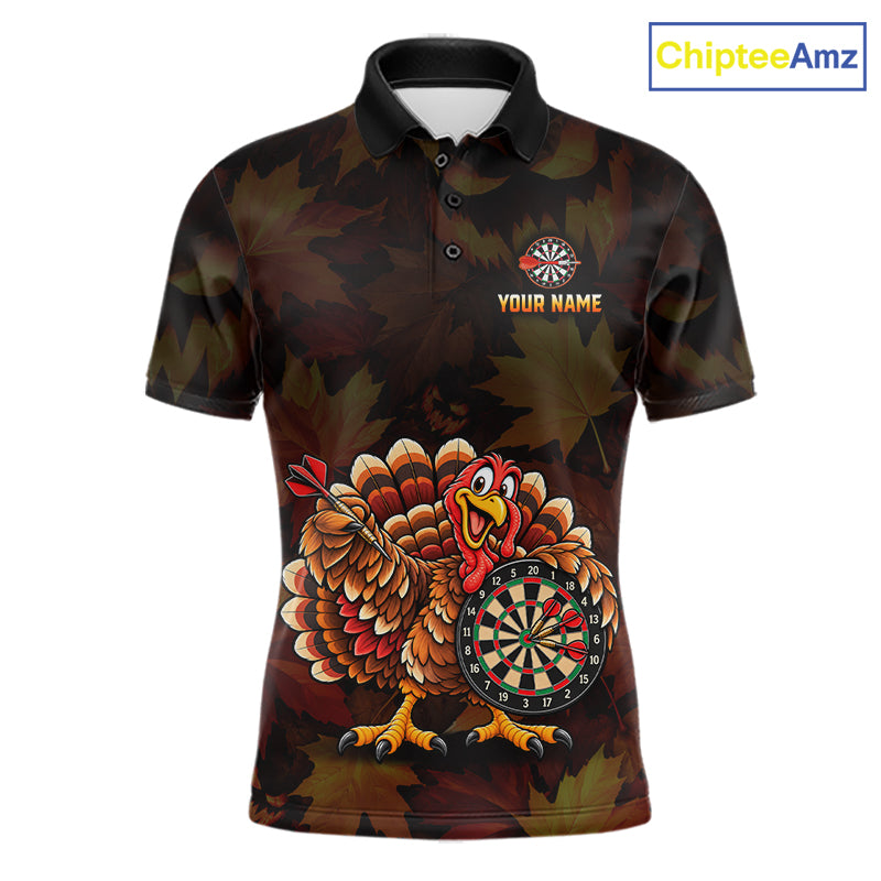 Thanksgiving Turkey Darts Polo Shirt For Men Custom Quarter Zip Autumn Fall Dart Board NHT1810