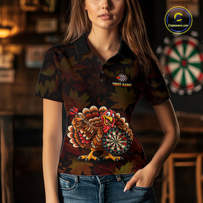 Thanksgiving Turkey Darts Polo Shirt For Women Custom Quarter Zip Autumn Fall Dart Board NHT1810