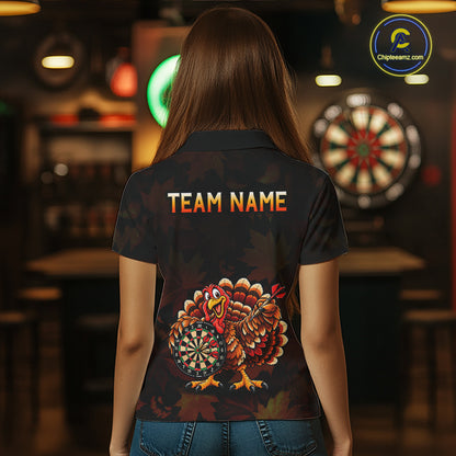 Thanksgiving Turkey Darts Polo Shirt For Women Custom Quarter Zip Autumn Fall Dart Board NHT1810
