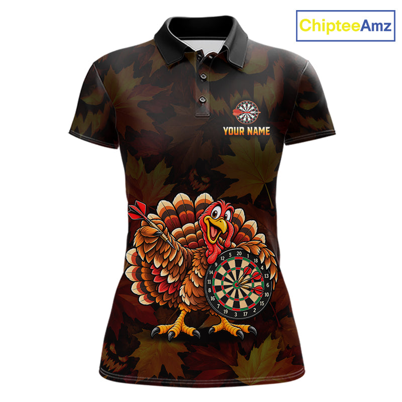 Thanksgiving Turkey Darts Polo Shirt For Women Custom Quarter Zip Autumn Fall Dart Board NHT1810