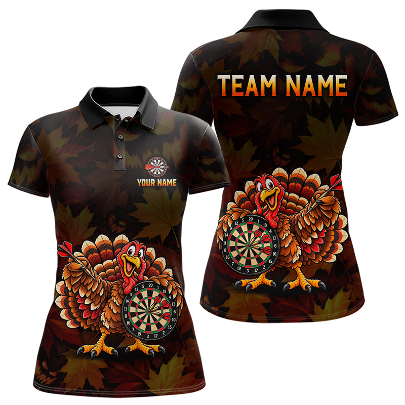 Thanksgiving Turkey Darts Polo Shirt For Women Custom Quarter Zip Autumn Fall Dart Board NHT1810