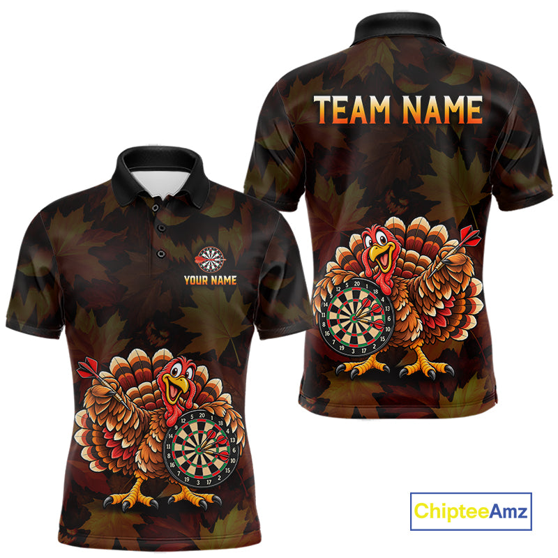 Thanksgiving Turkey Darts Polo Shirt For Men Custom Quarter Zip Autumn Fall Dart Board NHT1810