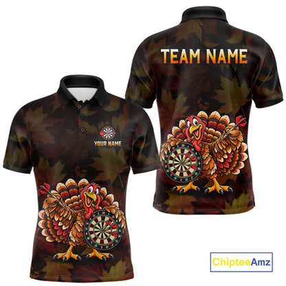 Thanksgiving Turkey Darts Polo Shirt For Men Custom Quarter Zip Autumn Fall Dart Board NHT1810