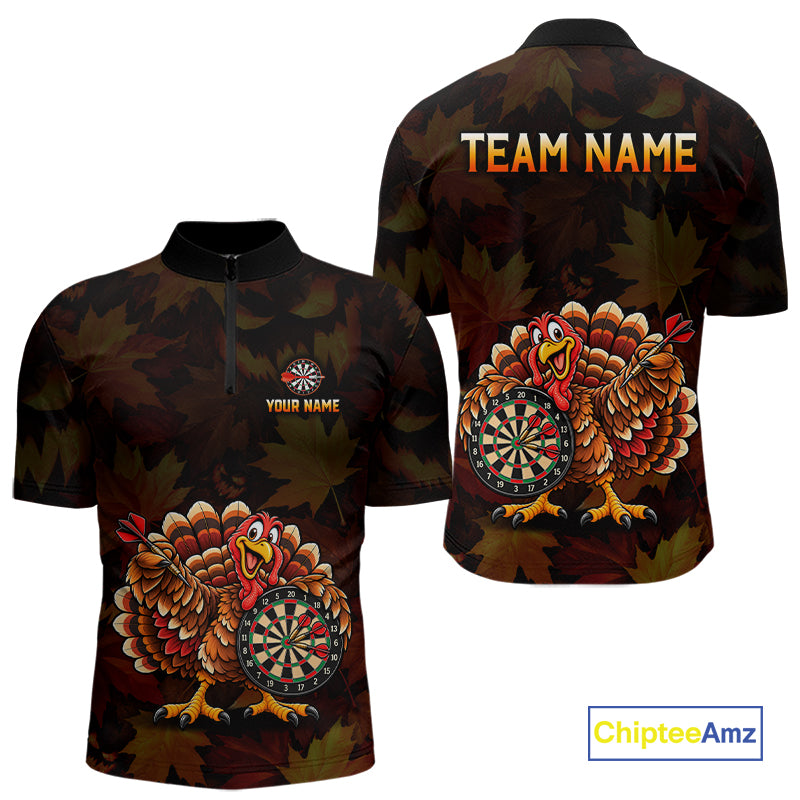 Thanksgiving Turkey Darts Polo Shirt For Men Custom Quarter Zip Autumn Fall Dart Board NHT1810