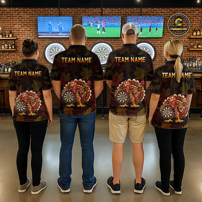 Thanksgiving Turkey Darts Polo Shirt For Men Custom Quarter Zip Autumn Fall Dart Board NHT1810