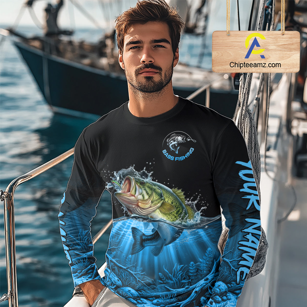 Largemouth Bass Fishing Shirt Long Sleeve For Tournament – Angler Gift For Men Dad| Blue NHT849