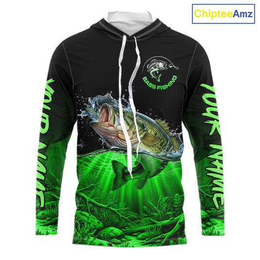 Largemouth Bass Fishing Shirt Long Sleeve Hooded For Tournament – Angler Gift For Men Dad| Green NHT851