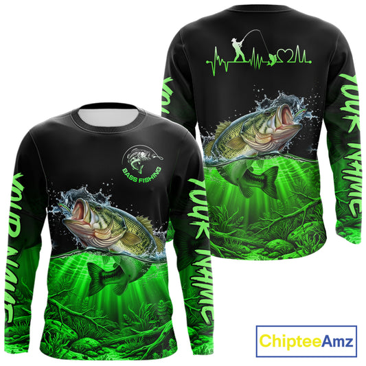 Largemouth Bass Fishing Shirt Long Sleeve For Tournament – Angler Gift For Men Dad| Green NHT851