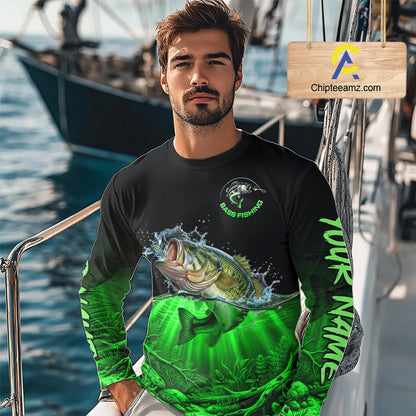 Largemouth Bass Fishing Shirt Long Sleeve For Tournament – Angler Gift For Men Dad| Green NHT851