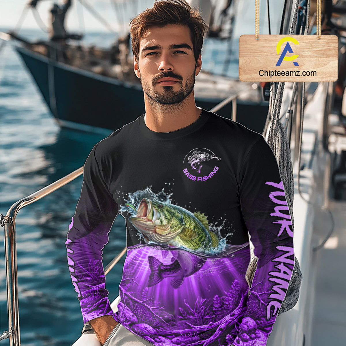 Largemouth Bass Fishing Shirt Long Sleeve For Tournament – Angler Gift For Men Dad| Purple NHT852