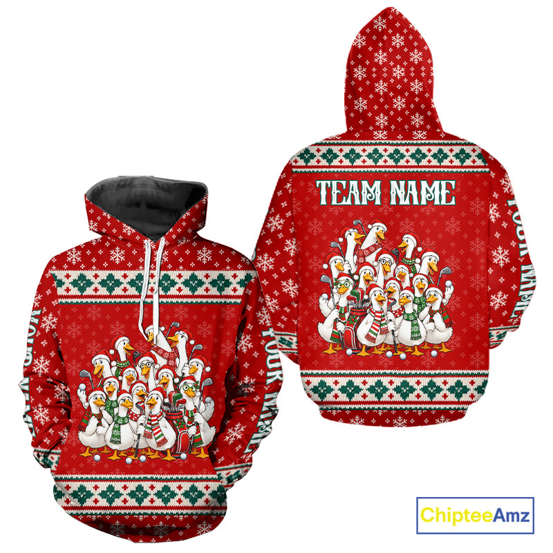 Christmas Duck Golf Hoodie Custom Ugly Sweater Pattern Golfer Xmas Gift Apparel NHT1814