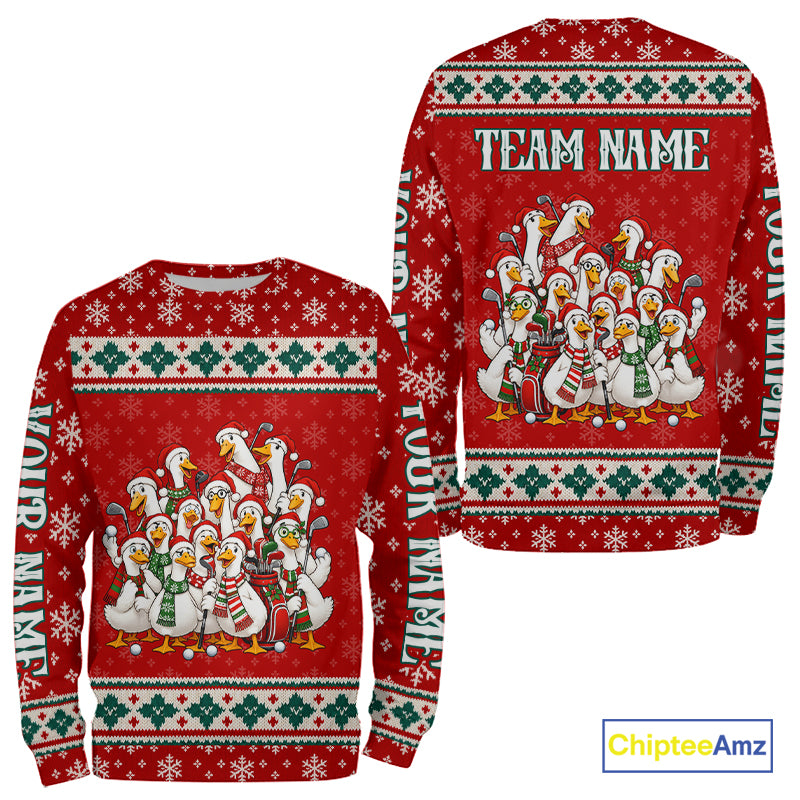 Christmas Duck Golf Hoodie Custom Ugly Sweater Pattern Golfer Xmas Gift Apparel NHT1814