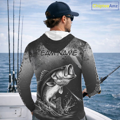 Gray Camo Bass Fishing Custom Long Sleeve Tournament Fishing Shirts, Fishing Shirt For Men NHT442