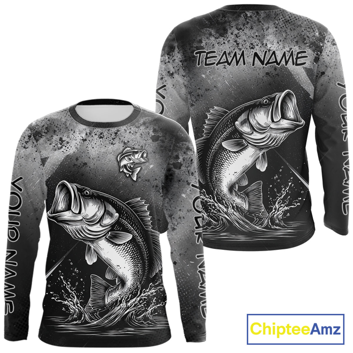 Gray Camo Bass Fishing Custom Long Sleeve Tournament Fishing Shirts, Fishing Shirt For Men NHT442