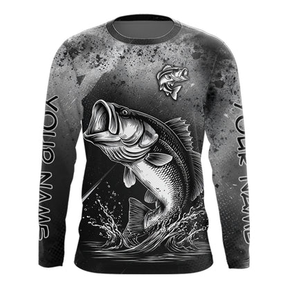 Gray Camo Bass Fishing Custom Long Sleeve Tournament Fishing Shirts, Fishing Shirt For Men NHT442
