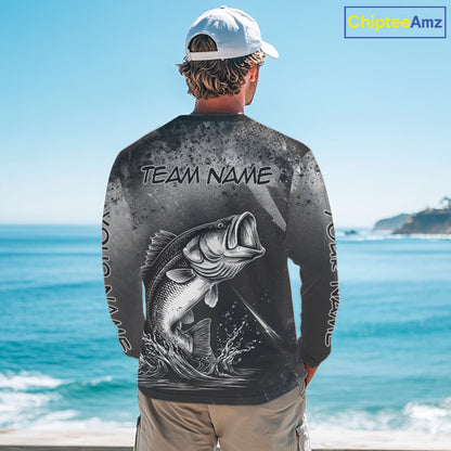 Gray Camo Bass Fishing Custom Long Sleeve Tournament Fishing Shirts, Fishing Shirt For Men NHT442