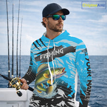 Load image into Gallery viewer, Walleye Fishing Blue Camo Jerseys Custom Performance Long Sleeve Hooded Tournament Fishing Shirts NHT509