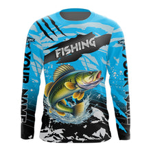 Load image into Gallery viewer, Walleye Fishing Blue Camo Jerseys Custom Performance Long Sleeve Tournament Fishing Shirts NHT509
