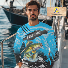 Load image into Gallery viewer, Walleye Fishing Blue Camo Jerseys Custom Performance Long Sleeve Tournament Fishing Shirts NHT509