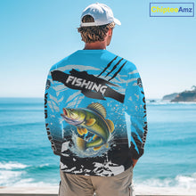 Load image into Gallery viewer, Walleye Fishing Blue Camo Jerseys Custom Performance Long Sleeve Tournament Fishing Shirts NHT509