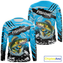 Load image into Gallery viewer, Walleye Fishing Blue Camo Jerseys Custom Performance Long Sleeve Tournament Fishing Shirts NHT509
