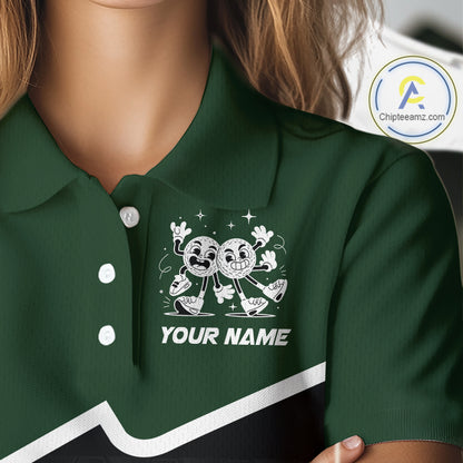 Custom Green And Black Womens Golf Polo Shirt, Custom Golf Balls Team Jerseys NHT865