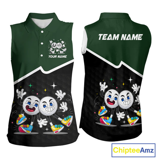 Custom Green And Black Sleeveless Womens Golf Polo Shirt, Custom Golf Balls Team Jerseys NHT865
