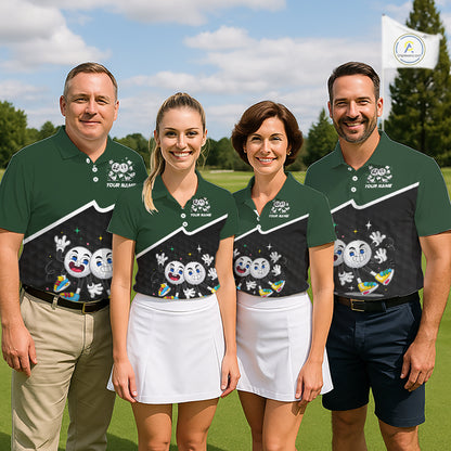 Custom Green And Black Womens Golf Polo Shirt, Custom Golf Balls Team Jerseys NHT865