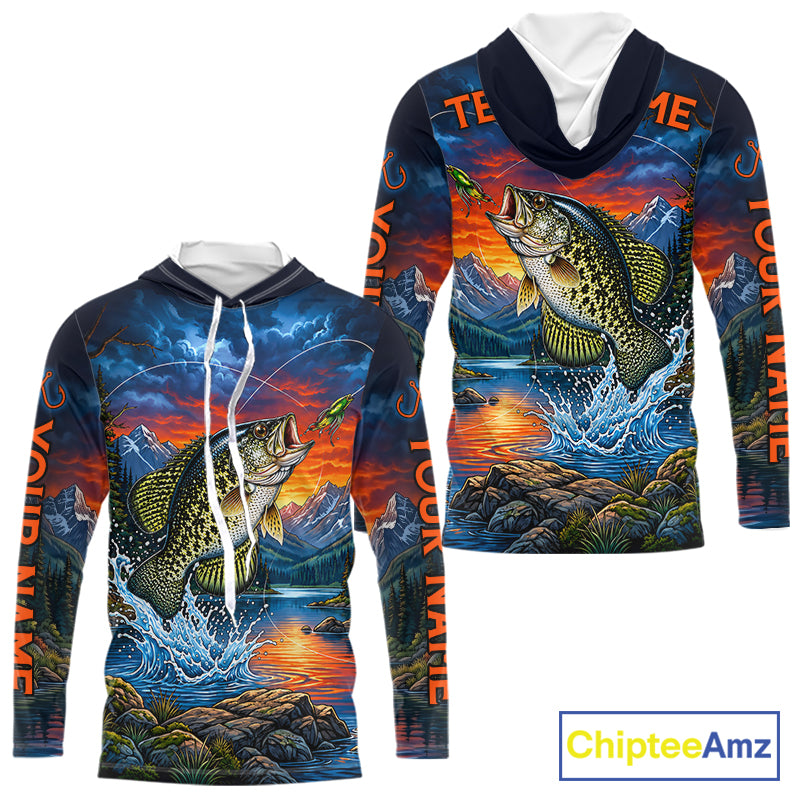 Personalized Hooded Crappie Fishing Shirt, Mountain River Fishing Jersey, Custom Team Shirt NHT1820
