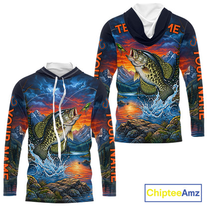 Personalized Hooded Crappie Fishing Shirt, Mountain River Fishing Jersey, Custom Team Shirt NHT1820