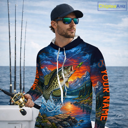 Personalized Hooded Crappie Fishing Shirt, Mountain River Fishing Jersey, Custom Team Shirt NHT1820