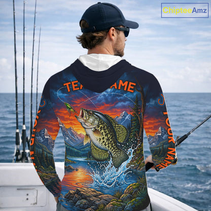Personalized Hooded Crappie Fishing Shirt, Mountain River Fishing Jersey, Custom Team Shirt NHT1820