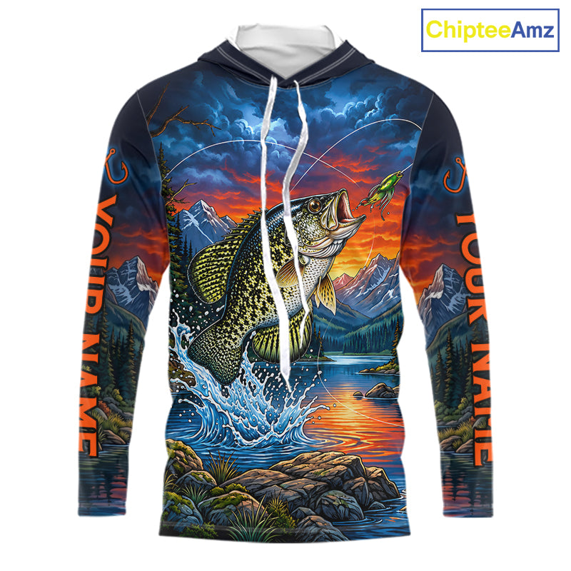 Personalized Hooded Crappie Fishing Shirt, Mountain River Fishing Jersey, Custom Team Shirt NHT1820